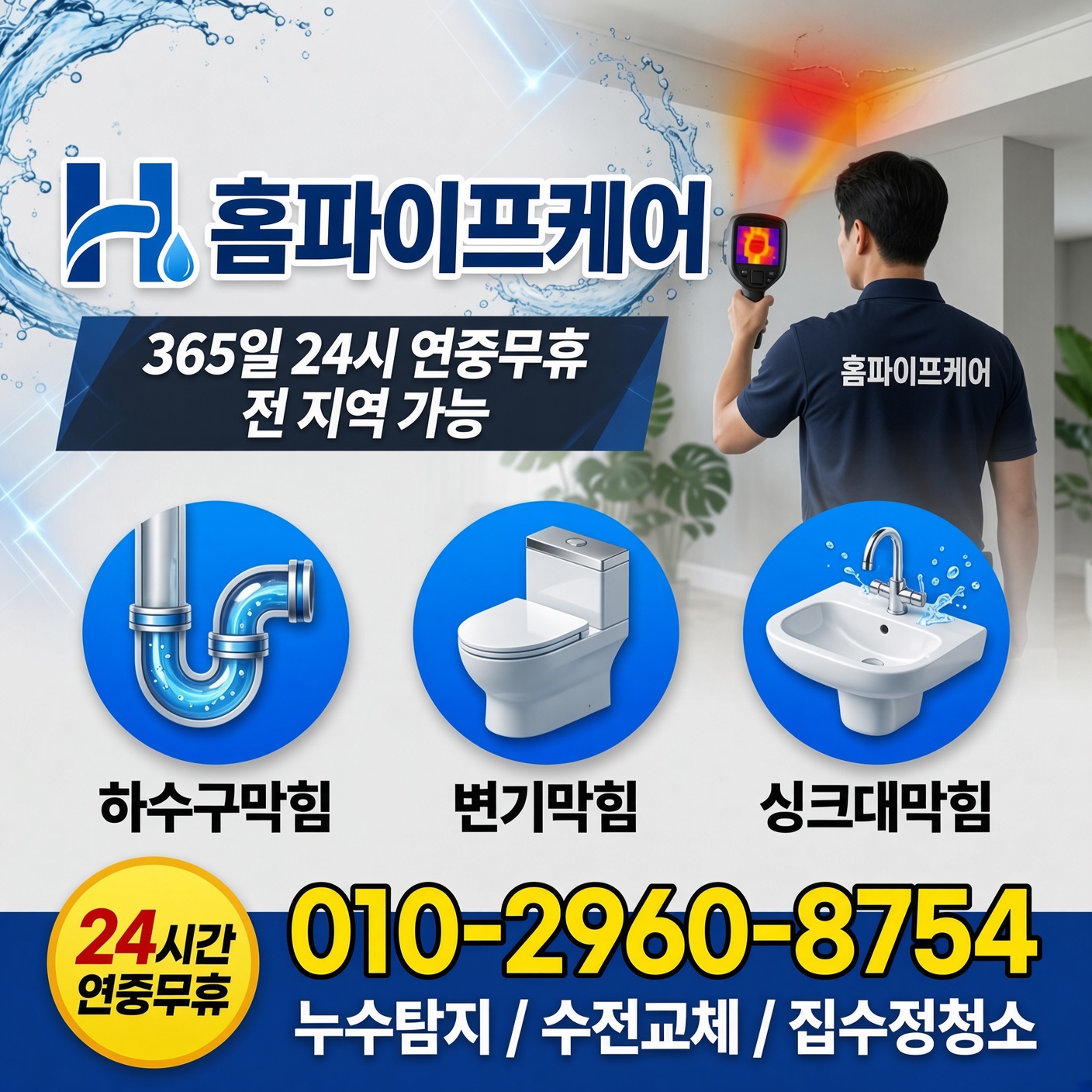 명일동 욕실누수 횡주관 세척